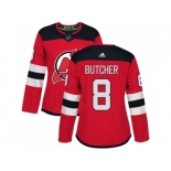 Women Adidas New Jersey Devils #8 Will Butcher Red Home Authentic Stitched NHL Jersey