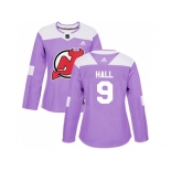 Women Adidas New Jersey Devils #9 Taylor Hall Purple Authentic Fights Cancer Stitched NHL Jersey