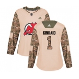 Women New Jersey Devils #1 Keith Kinkaid Authentic Camo Veterans Day Practice Hockey Jersey