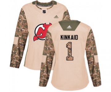 Women New Jersey Devils #1 Keith Kinkaid Authentic Camo Veterans Day Practice Hockey Jersey