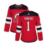 Women New Jersey Devils #1 Keith Kinkaid Authentic Red Home Hockey Jersey