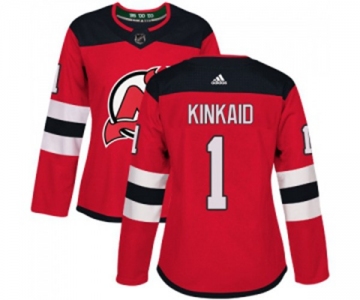 Women New Jersey Devils #1 Keith Kinkaid Authentic Red Home Hockey Jersey