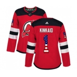 Women New Jersey Devils #1 Keith Kinkaid Authentic Red USA Flag Fashion Hockey Jersey