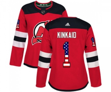 Women New Jersey Devils #1 Keith Kinkaid Authentic Red USA Flag Fashion Hockey Jersey