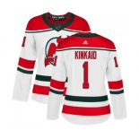 Women New Jersey Devils #1 Keith Kinkaid Authentic White Alternate Hockey Jersey