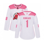 Women New Jersey Devils #1 Keith Kinkaid Authentic White Pink Fashion Hockey Jersey