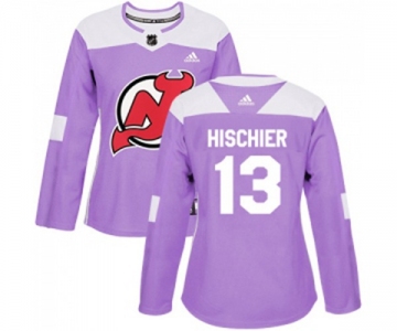 Women New Jersey Devils #13 Nico Hischier Authentic Purple Fights Cancer Practice Hockey Jersey