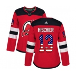 Women New Jersey Devils #13 Nico Hischier Authentic Red USA Flag Fashion Hockey Jersey