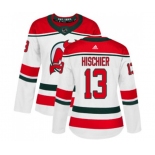 Women New Jersey Devils #13 Nico Hischier Authentic White Alternate Hockey Jersey