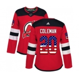 Women New Jersey Devils #20 Blake Coleman Authentic Red USA Flag Fashion Hockey Jersey