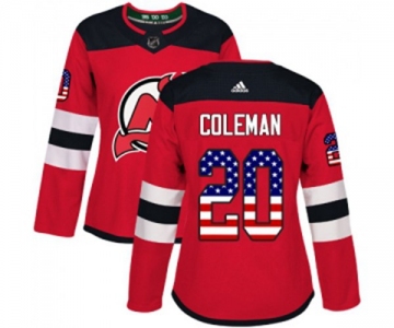 Women New Jersey Devils #20 Blake Coleman Authentic Red USA Flag Fashion Hockey Jersey