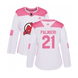 Women New Jersey Devils #21 Kyle Palmieri Authentic White Pink Fashion Hockey Jersey