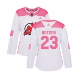 Women New Jersey Devils #23 Stefan Noesen Authentic White Pink Fashion Hockey Jersey