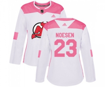 Women New Jersey Devils #23 Stefan Noesen Authentic White Pink Fashion Hockey Jersey