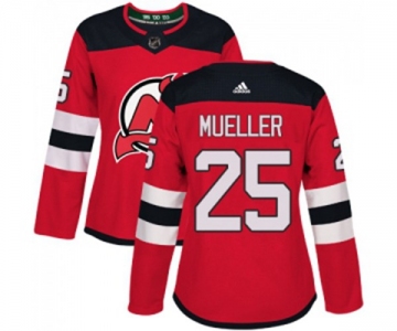 Women New Jersey Devils #25 Mirco Mueller Authentic Red Home Hockey Jersey