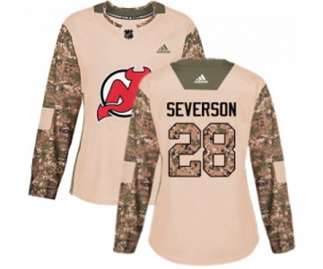 Women New Jersey Devils #28 Damon Severson Authentic Camo Veterans Day Practice Hockey Jersey