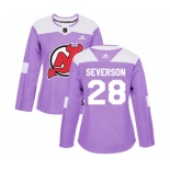 Women New Jersey Devils #28 Damon Severson Authentic Purple Fights Cancer Practice Hockey Jersey