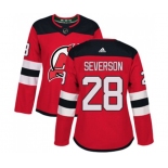 Women New Jersey Devils #28 Damon Severson Authentic Red Home Hockey Jersey