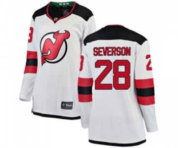 Women New Jersey Devils #28 Damon Severson Fanatics Branded White Away Breakaway Hockey Jersey