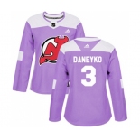 Women New Jersey Devils #3 Ken Daneyko Authentic Purple Fights Cancer Practice Hockey Jersey