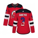 Women New Jersey Devils #3 Ken Daneyko Authentic Red USA Flag Fashion Hockey Jersey