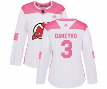 Women New Jersey Devils #3 Ken Daneyko Authentic White Pink Fashion Hockey Jersey