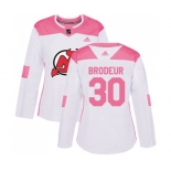 Women New Jersey Devils #30 Martin Brodeur Authentic White Pink Fashion Hockey Jersey