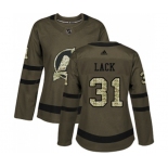 Women New Jersey Devils #31 Eddie Lack Authentic Green Salute to Service Hockey Jersey