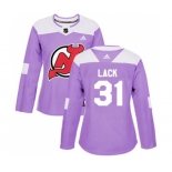 Women New Jersey Devils #31 Eddie Lack Authentic Purple Fights Cancer Practice Hockey Jersey