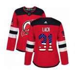 Women New Jersey Devils #31 Eddie Lack Authentic Red USA Flag Fashion Hockey Jersey