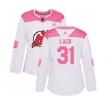 Women New Jersey Devils #31 Eddie Lack Authentic White Pink Fashion Hockey Jersey