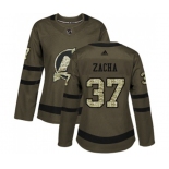 Women New Jersey Devils #37 Pavel Zacha Authentic Green Salute to Service Hockey Jersey