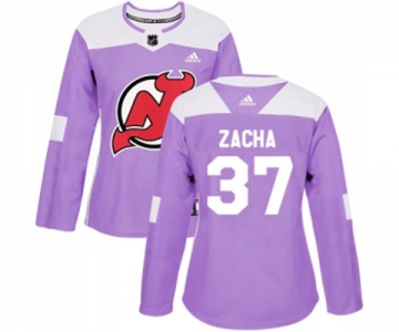 Women New Jersey Devils #37 Pavel Zacha Authentic Purple Fights Cancer Practice Hockey Jersey