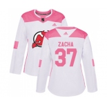 Women New Jersey Devils #37 Pavel Zacha Authentic White Pink Fashion Hockey Jersey