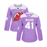 Women New Jersey Devils #41 Michael McLeod Authentic Purple Fights Cancer Practice Hockey Jersey