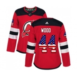 Women New Jersey Devils #44 Miles Wood Authentic Red USA Flag Fashion Hockey Jersey