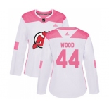 Women New Jersey Devils #44 Miles Wood Authentic White Pink Fashion Hockey Jersey