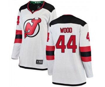 Women New Jersey Devils #44 Miles Wood Fanatics Branded White Away Breakaway Hockey Jersey