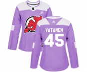 Women New Jersey Devils #45 Sami Vatanen Authentic Purple Fights Cancer Practice Hockey Jersey