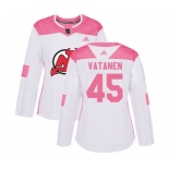 Women New Jersey Devils #45 Sami Vatanen Authentic White Pink Fashion Hockey Jersey