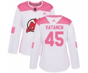 Women New Jersey Devils #45 Sami Vatanen Authentic White Pink Fashion Hockey Jersey