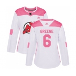 Women New Jersey Devils #6 Andy Greene Authentic White Pink Fashion Hockey Jersey