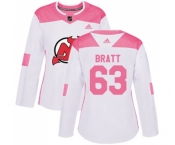 Women New Jersey Devils #63 Jesper Bratt Authentic White Pink Fashion Hockey Jersey