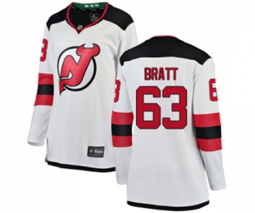 Women New Jersey Devils #63 Jesper Bratt Fanatics Branded White Away Breakaway Hockey Jersey