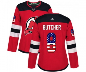 Women New Jersey Devils #8 Will Butcher Authentic Red USA Flag Fashion Hockey Jersey