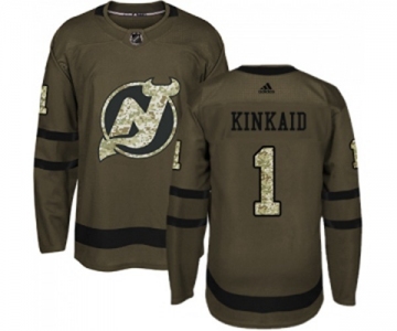 Youth New Jersey Devils #1 Keith Kinkaid Authentic Green Salute to Service Hockey Jersey