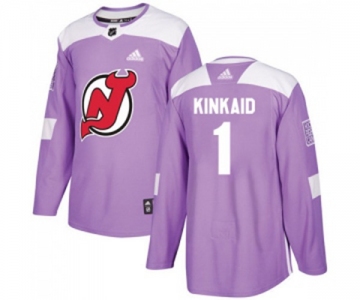 Youth New Jersey Devils #1 Keith Kinkaid Authentic Purple Fights Cancer Practice Hockey Jersey