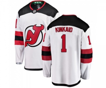 Youth New Jersey Devils #1 Keith Kinkaid Fanatics Branded White Away Breakaway Hockey Jersey