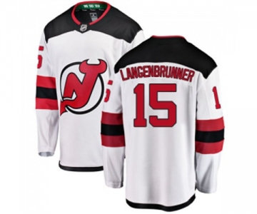 Youth New Jersey Devils #15 Jamie Langenbrunner Fanatics Branded White Away Breakaway Hockey Jersey