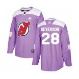 Youth New Jersey Devils #28 Damon Severson Authentic Purple Fights Cancer Practice Hockey Jersey